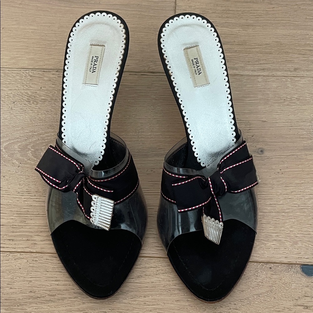 Prada Black and White Women's sandals with Bow Detail size 38